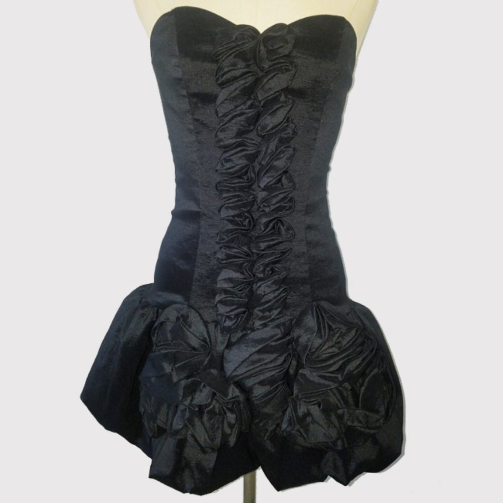 Vtg 80s Black Strapless Cocktail Party Dress 6 - Picture 2 of 9